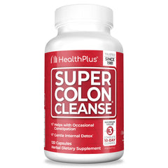 Health Plus Super Colon Cleanse bottle label communicates gentle detox support.