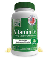 Health Thru Nutrition Vitamin D3 2000 IU bottle with clear label for immune support.
