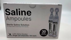 Healthcare Zoo sterile saline 5ml ampoule close-up, no preservatives.