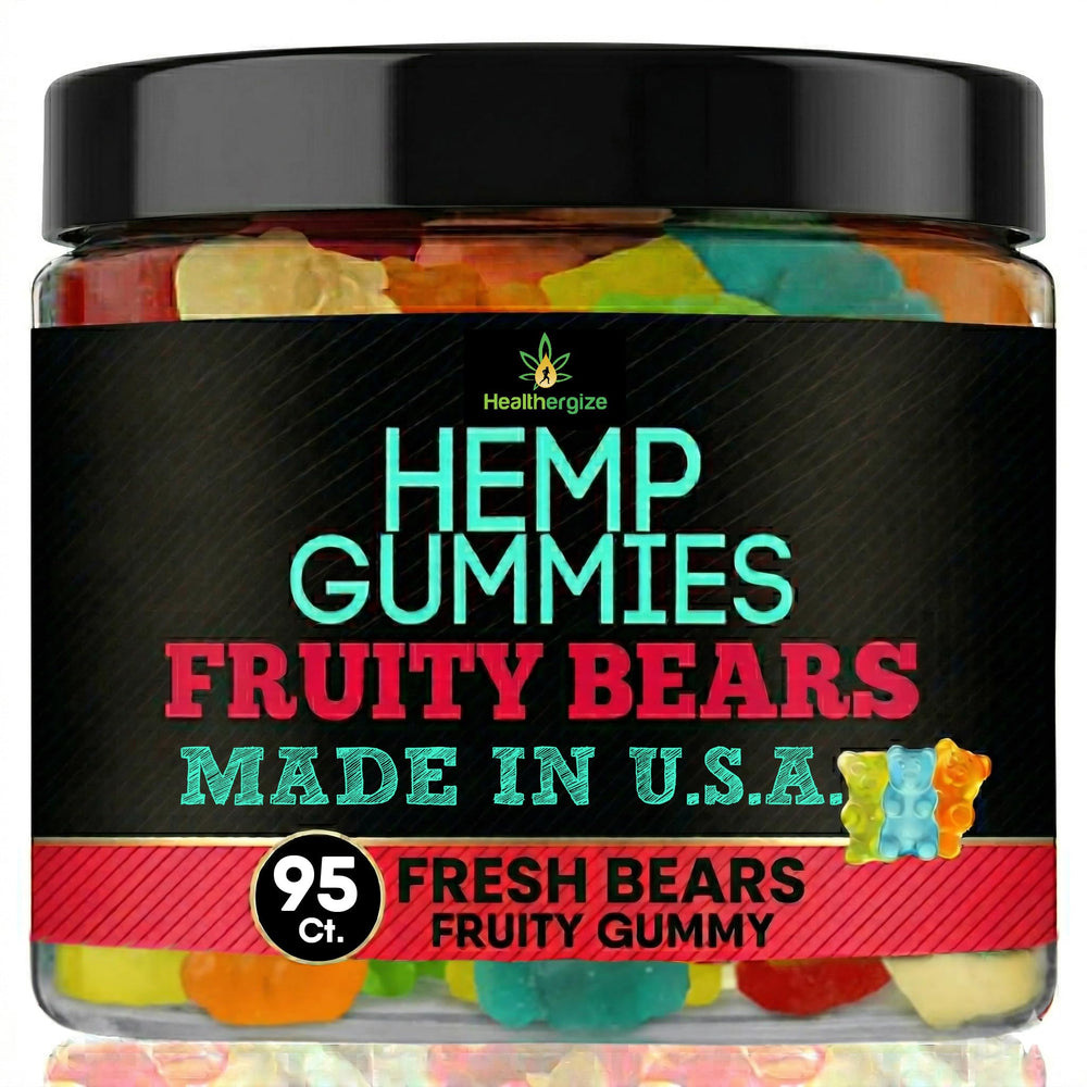 Healthergize hemp gummies bottle front view for convenient relaxation