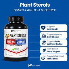Healthfare packaging featuring 240 vegan capsules for daily use.