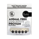 Healthier Comforts animal-free egg white powder bottle on shelf, convenient protein option for baking