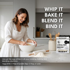 Healthier Comforts egg white powder whipped into light, egg-like meringue