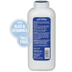 HealthWise label close-up highlighting talc-free formula with aloe and vitamin E.