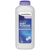 HealthWise Corn Starch Baby Powder lavender bottle demonstrates soothing daily moisture control