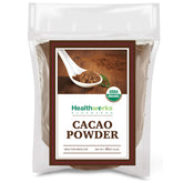 Healthworks Cacao Powder from Peru with rich chocolate flavor for recipes.