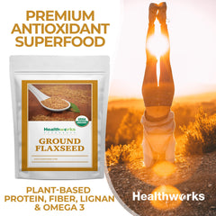Healthworks Flax Seed Organic Powder in a bowl with oats.