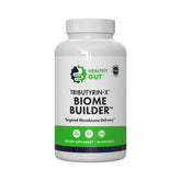 Healthy Gut Tributyrin-X bottle cap showing odor-free, easy-to-use capsules.