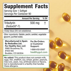 Healthy Gut Tributyrin-X softgels close-up highlighting smooth intake.