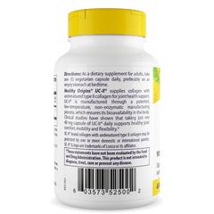 Healthy Origins UC-II bottle-label-closeup highlights undenatured collagen for potential joint comfort.