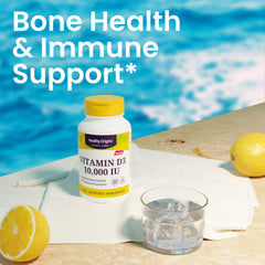 Healthy Origins D3 bottle emphasizing teeth and bone maintenance