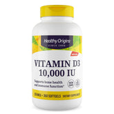 Healthy Origins Vitamin D3 bottle with softgels signaling bone support