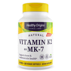 Healthy Origins Vitamin K2 bottle front showing MK-7 for bone and heart support