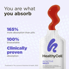 HealthyCell BioActive Daily Liquid Multivitamin pour-into-glass view for easy, tasty serving.