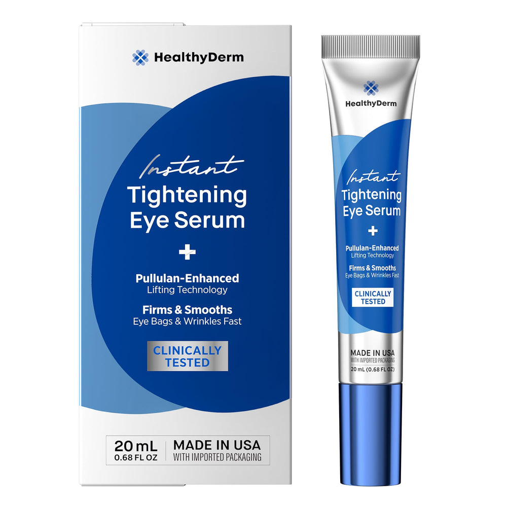 HealthyDerm instant under eye lift serum bottle pour for mess-free application