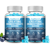 Healtionist creatine HMB gummies bottle front shows convenient daily energy support for workouts