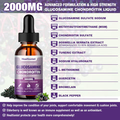 Healtionist glucosamine-chondroitin liquid drops pour shows precise dosing.