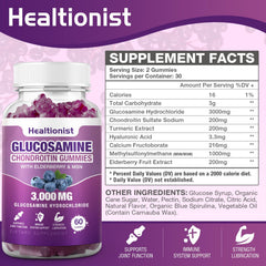 Close-up of Healtionist label highlighting MSM and elderberry for immune support