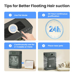 HEAPETS P358 pet mode demonstrates strong suction for pet hair capture