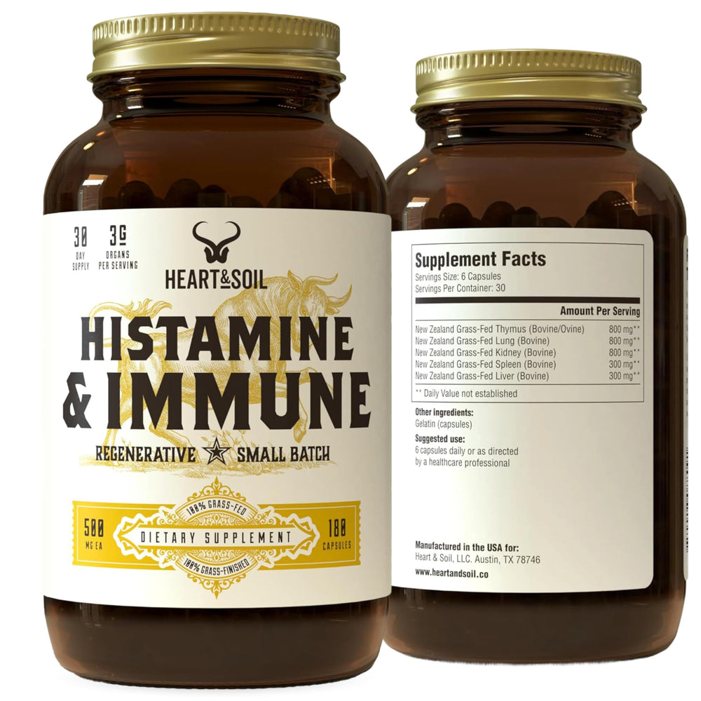HEART & SOIL histamine immune supplement bottle front view for daily support