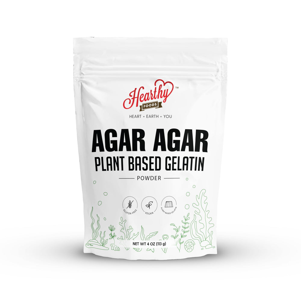 HEARTHY FOODS Agar Agar Powder 4 oz packaging for easy storage and use