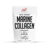 HEARTHY FOODS Marine Collagen Powder bottle shows wild-caught fish sourcing for daily protein support