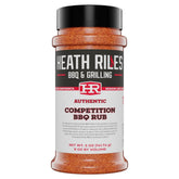 Heath Riles BBQ Rub Competition bottle pour enhances flavor for pork, beef, and chicken.