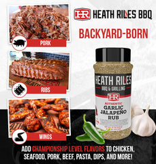 Heath Riles BBQ Garlic Jalapeño chicken grill captures crisp skin with zesty garlic heat.