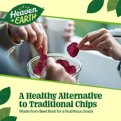 HEAVEN & EARTH Beet Chips nutrition label with serving information.