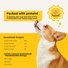 Pouring Heckova freeze-dried liver bites into a treat pouch