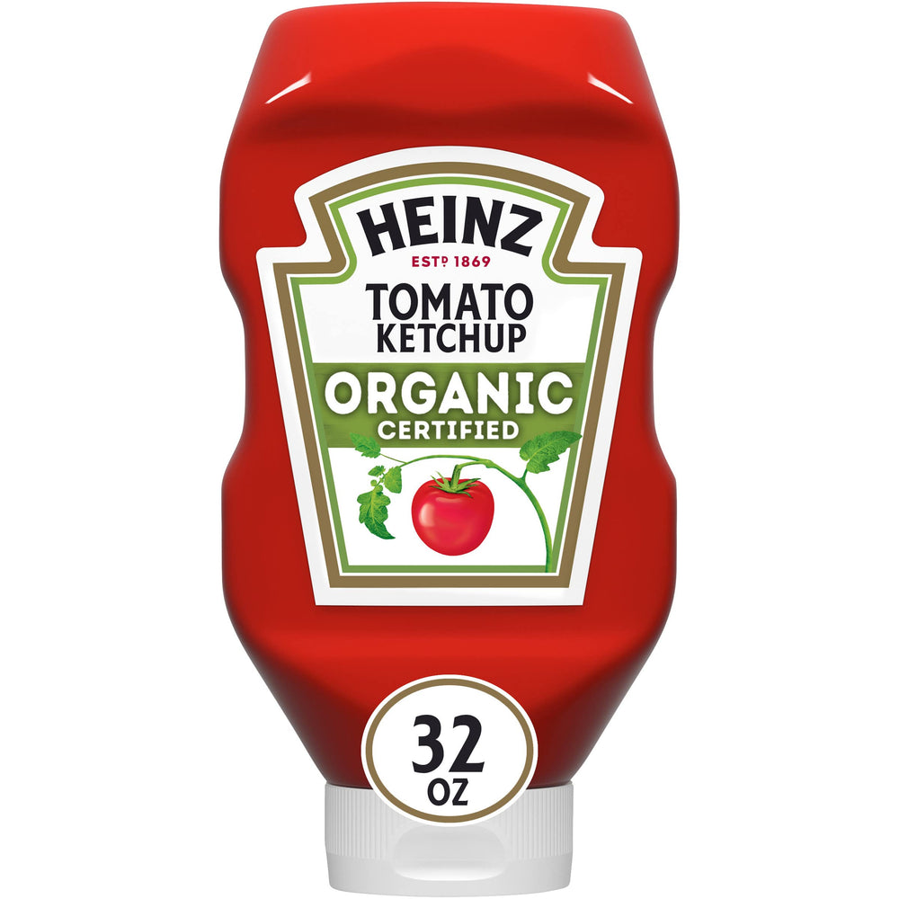 HEINZ Organic Tomato Ketchup bottle ready for family meals and burgers