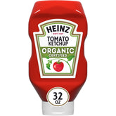 HEINZ Organic Tomato Ketchup bottle ready for family meals and burgers