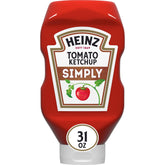 Heinz Simply Tomato Ketchup 31oz bottle ready for family meals with steady squeeze.