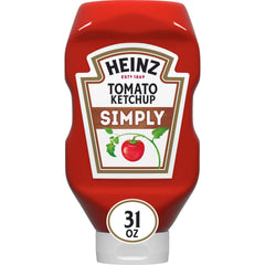 Heinz Simply Tomato Ketchup 31oz bottle ready for family meals with steady squeeze.