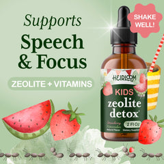 Dropper cap shows an easy 1 ml daily dose for Heirloom detox for Kids.
