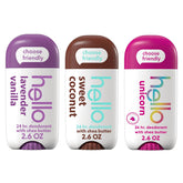 Hello Lavender Vanilla deodorant stick with aluminum-free formula for all-day freshness.
