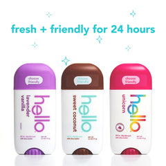 Hello Unicorn deodorant stick with refreshing watermelon note.