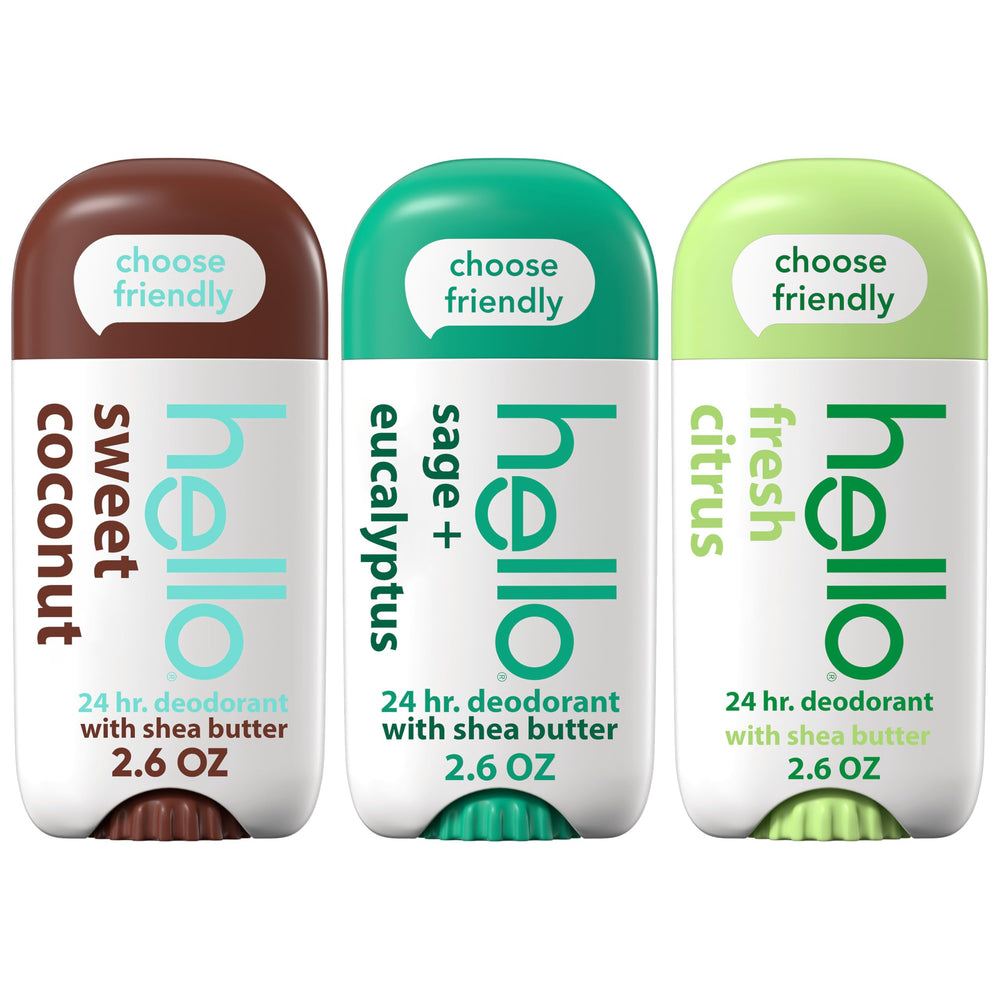 Hello deodorant variety pack Sweet Coconut stick offers smooth glide and long-lasting freshness.
