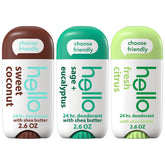 Hello deodorant variety pack Sweet Coconut stick offers smooth glide and long-lasting freshness.