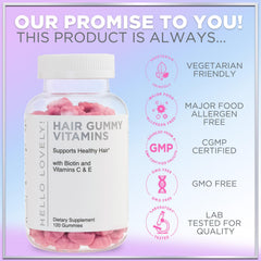 Hello Lovely gummies in hand illustrate convenient daily nutrition for hair and nails.