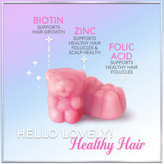 Hello Lovely label close-up highlights Biotin 5000 mcg per serving.