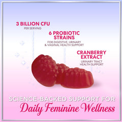 Gummy texture of Hello Lovely Probiotics for Women with cranberry focus.