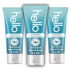 Hello Smiling Shark toothpaste in fruit punch flavor supports kid-friendly brushing.
