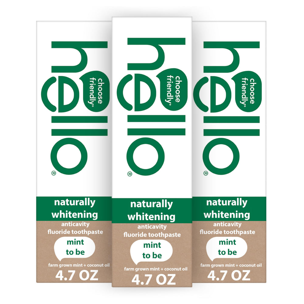 Hello Naturally Whitening toothpaste mint tube front boosts fresh breath.