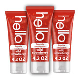 Hello Wild Strawberry Kids Toothpaste 3-pack tubes for family brushing.