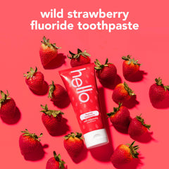 Hello Wild Strawberry toothpaste tube showing strawberry flavor cue.