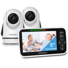 HelloBaby video monitor with two cameras for a clear 5-inch split-screen view