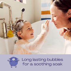 Hello Bello tear-free baby bath foam highlighting gentle cleansing.