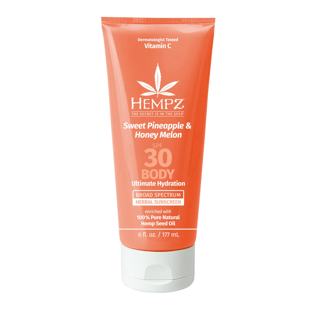 Hempz Daily Body Sunscreen bottle with SPF 30 provides broad protection.