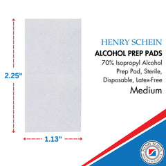 Henry Schein alcohol prep pads in sterile, individually wrapped packaging for safe medical and home use.